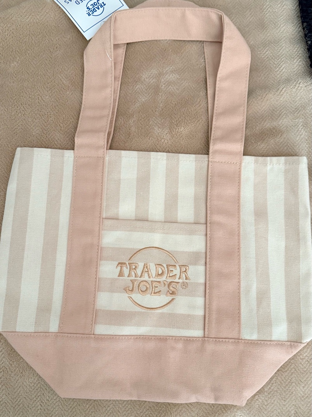 Tan Trader Joe’s Stripe Canvas Tote Bag